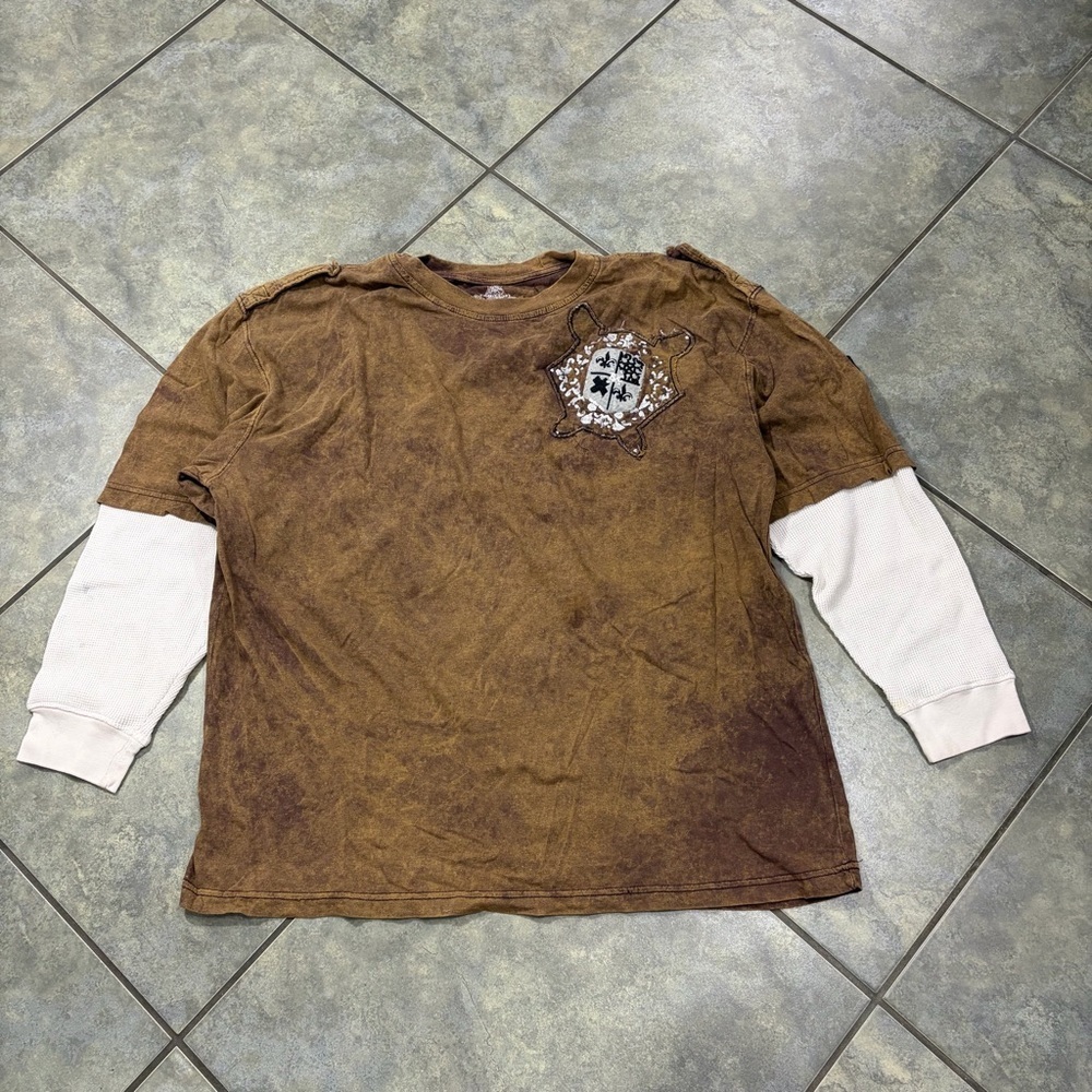 Vtg BX Bikercore Shirt Mens 3XL Brown Waffle Knit Grunge Street Thermal UFC Y2K